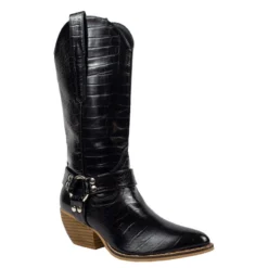 None TALL WESTERN CROC BOOTS BLACK