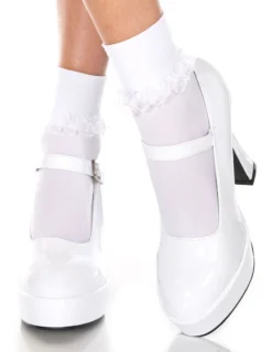None ANKLE HIGH RUFFLE TRIM SOCKS WHITE Accessories