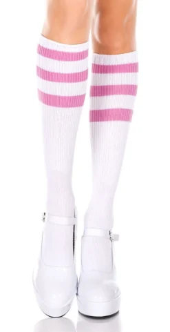 None ATHLETIC STRIPE KNEE HIGH SOCKS WHITE/PINK Accessories