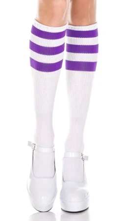 None Accessories ATHLETIC STRIPE KNEE HIGH SOCKS WHITE/PURPLE