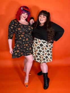 SOURPUSS CLASSIC HALLOWEEN 3/4 SLEEVE SKATER DRESS BLACK