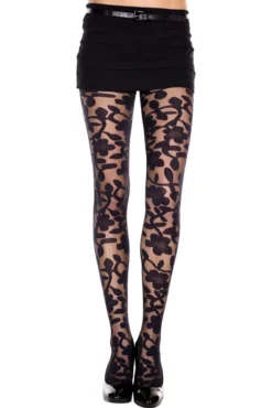 None BLACK FLORAL DESIGN STOCKINGS