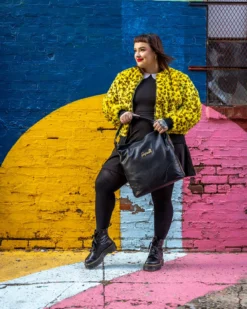 SOURPUSS LEOPARD FUR BOMBER JACKET YELLOW