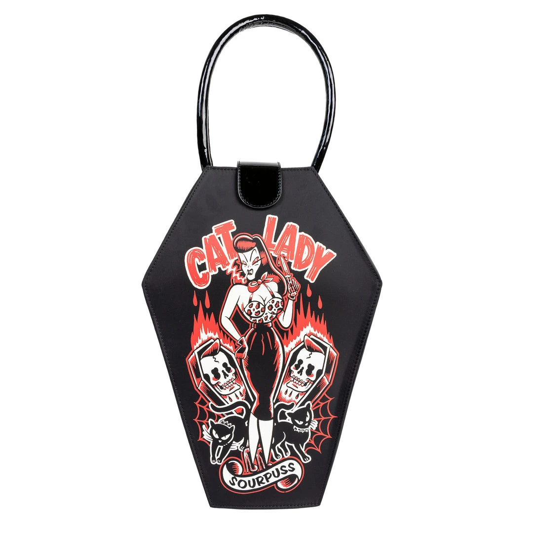 SOURPUSS CAT LADY COFFIN PURSE Shop Sourpuss 3 SOURPUSS CAT LADY COFFIN PURSE Shop Sourpuss