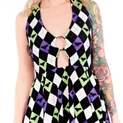 SOURPUSS BAT ARGYLE PEEKABOO HALTER DRESS 14 SOURPUSS BAT ARGYLE PEEKABOO HALTER DRESS