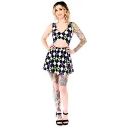 SOURPUSS BAT ARGYLE SWIM SKIRT
