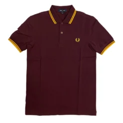 FRED PERRY TWIN TIPPED POLO SHIRT MAHOGANY/MAIZE Apparel