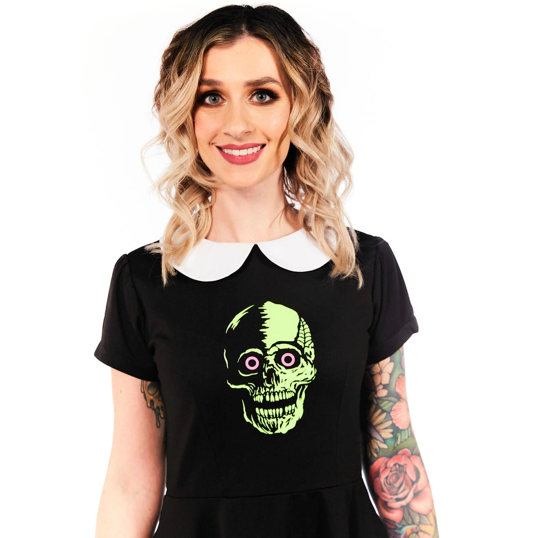 Neon Dreams GHOUL TROUBLE ROUND COLLAR SKULL DRESS 4 Neon Dreams GHOUL TROUBLE ROUND COLLAR SKULL DRESS