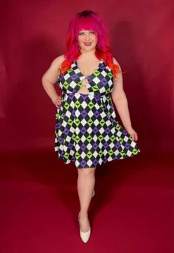 SOURPUSS BAT ARGYLE PEEKABOO HALTER DRESS 16 SOURPUSS BAT ARGYLE PEEKABOO HALTER DRESS