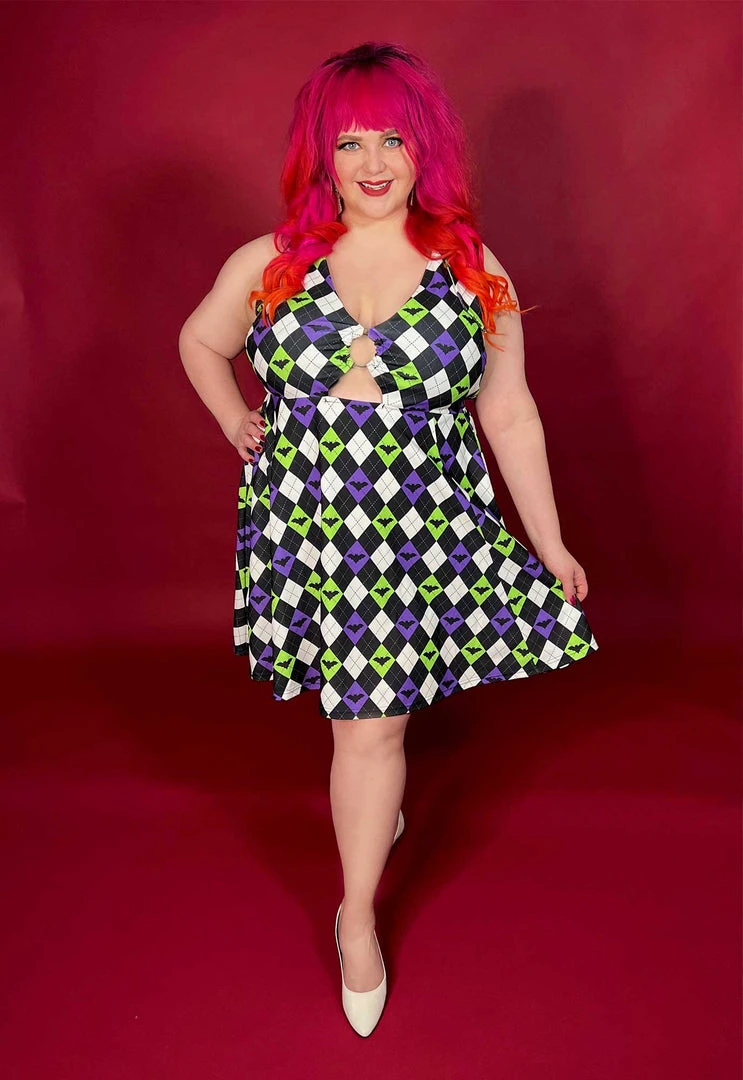 SOURPUSS BAT ARGYLE PEEKABOO HALTER DRESS 9 SOURPUSS BAT ARGYLE PEEKABOO HALTER DRESS