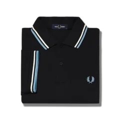 Apparel FRED PERRY TWIN TIPPED POLO SHIRT BLK/WHT/SKY