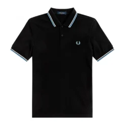 Apparel FRED PERRY TWIN TIPPED POLO SHIRT BLK/WHT/SKY