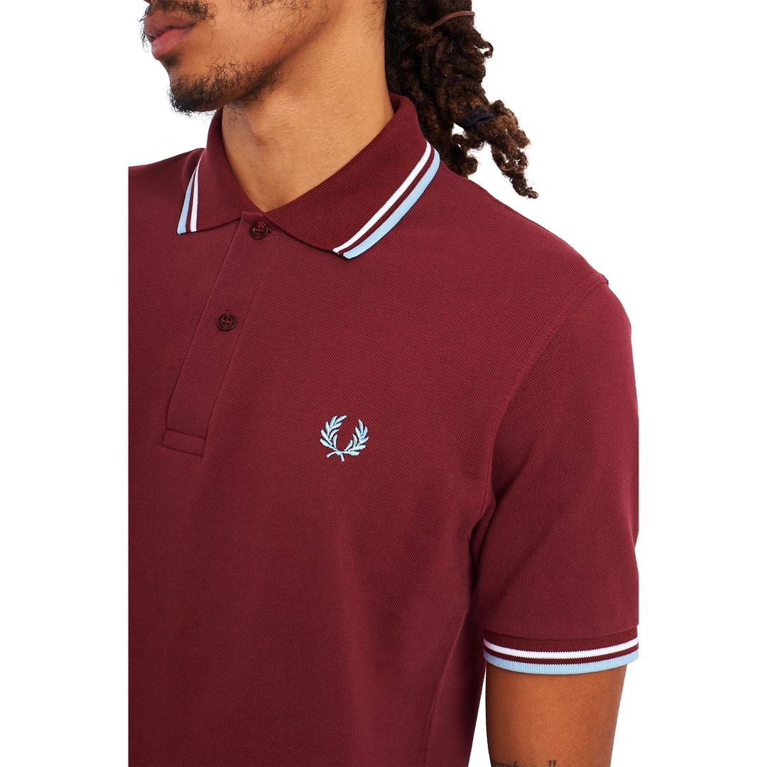 FRED PERRY TWIN TIPPED POLO SHIRT MAROON/WHT/ICE 4 FRED PERRY TWIN TIPPED POLO SHIRT MAROON/WHT/ICE