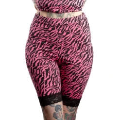 SOURPUSS HI WAIST PIZZAZZ SHORTS PINK ZEBRA Neon Dreams