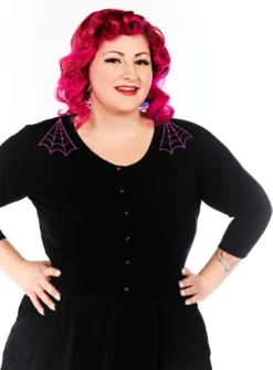 Shop Sour+Plus SOURPUSS SPIDERWEB CROPPED CARDIGAN BLK/PURPLE