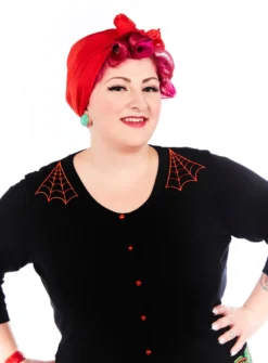 SOURPUSS SPIDERWEB CROPPED CARDIGAN BLK/RED Shop Sour+Plus