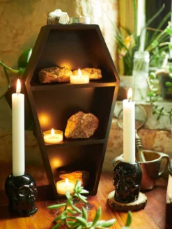 Haunted Homewares SOURPUSS SKULL CANDLESTICK HOLDERS BLACK