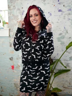 Shop Sour+Plus SOURPUSS LUNA BATS CROPPED HOODIE BLACK/WHITE