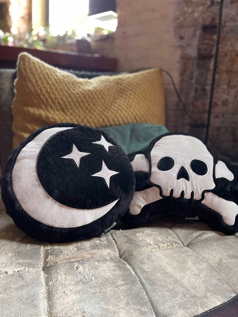 Haunted Homewares SOURPUSS FURRY MOON & STARS PILLOW 4 Haunted Homewares SOURPUSS FURRY MOON & STARS PILLOW