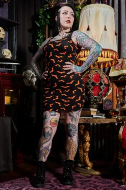 What's New SOURPUSS ORANGE LUNA BATS TANK DRESS