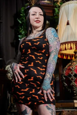 What's New SOURPUSS ORANGE LUNA BATS TANK DRESS