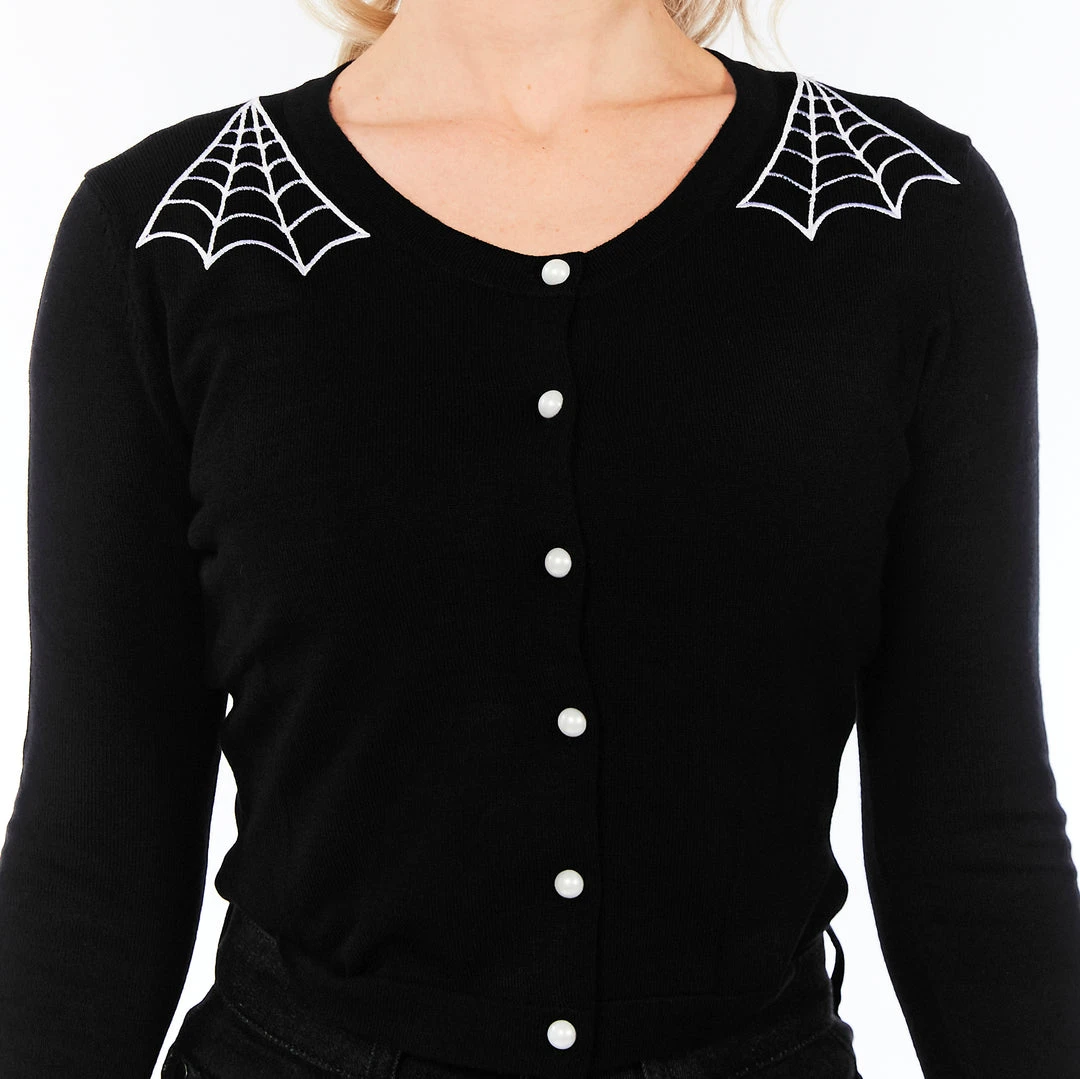 Shop Sour+Plus SOURPUSS SPIDERWEB CROPPED CARDIGAN BLK/WHT 4 Shop Sour+Plus SOURPUSS SPIDERWEB CROPPED CARDIGAN BLK/WHT