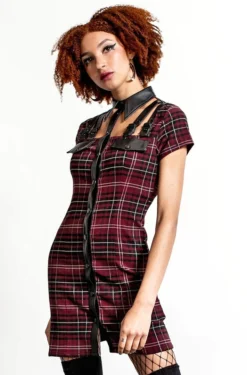 Apparel KILLSTAR ALL ATTITUDE CUT-OUT DRESS BLOOD TARTAN