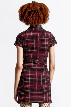 Apparel KILLSTAR ALL ATTITUDE CUT-OUT DRESS BLOOD TARTAN