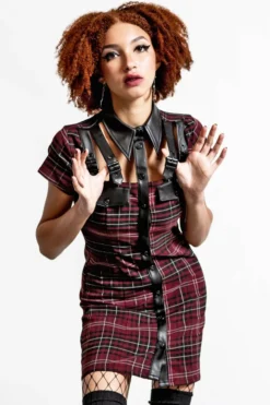 Apparel KILLSTAR ALL ATTITUDE CUT-OUT DRESS BLOOD TARTAN