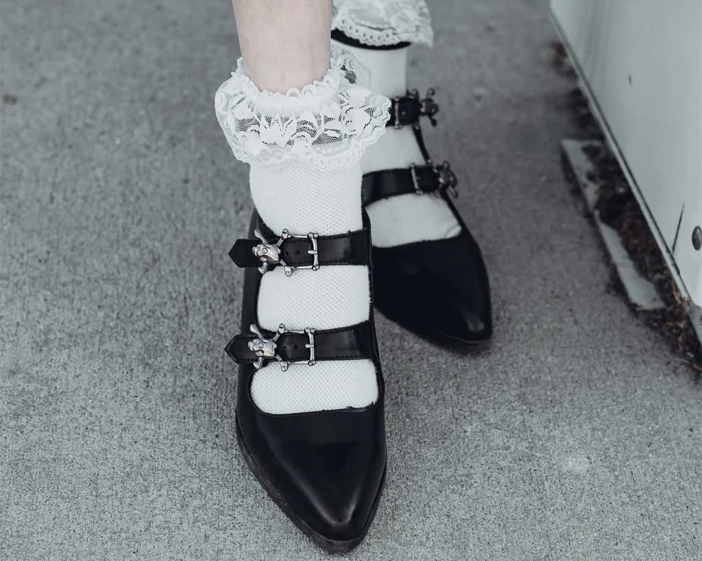 Footwear T.U.K. ANARCHIC TRIPLE SKULL BUCKLE POINTED HEELS 4 Footwear T.U.K. ANARCHIC TRIPLE SKULL BUCKLE POINTED HEELS