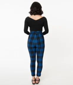 UNIQUE VINTAGE BLUE/BLACK PLAID ANGELINA PANTS