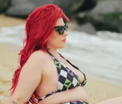 SOURPUSS BAT ARGYLE SCRUNCH BIKINI