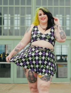 SOURPUSS BAT ARGYLE SWIM SKIRT