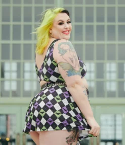 SOURPUSS BAT ARGYLE SWIM SKIRT