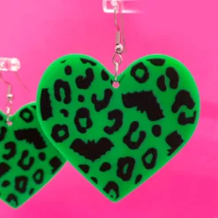 What's New SOURPUSS BATTY LEOPARD ACRYLIC EARRINGS GREEN