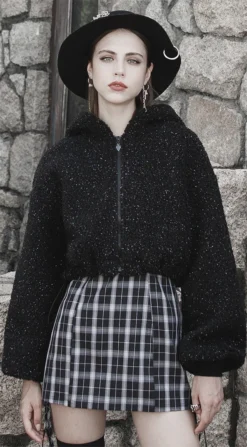 PunkRave PUNK RAVE BEAR EARS CROPPED DRAWSTRING JACKET