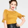 Shop Sour+Plus VOODOO VIXEN BENNY BOAT NECK TIE SLEEVE TOP MUSTARD