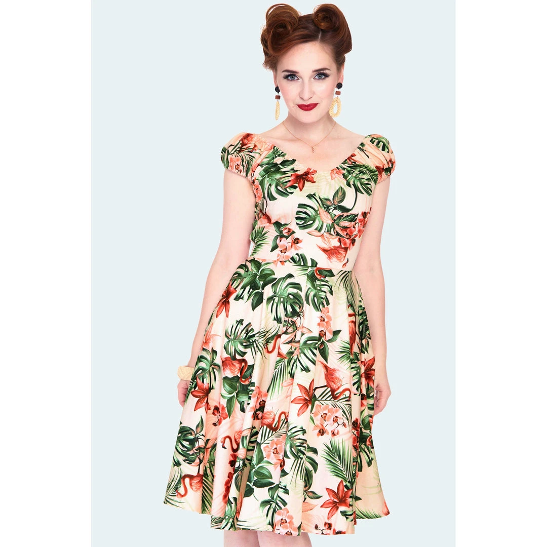 Apparel VOODOO VIXEN BETSY TROPICAL FLAMINGO OFF-SHOULDER SWING DRESS 3 Apparel VOODOO VIXEN BETSY TROPICAL FLAMINGO OFF-SHOULDER SWING DRESS