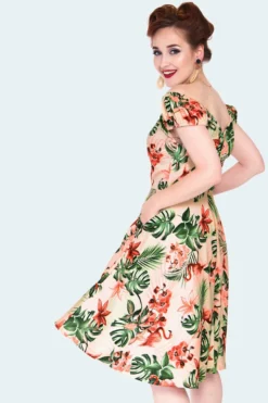 Apparel VOODOO VIXEN BETSY TROPICAL FLAMINGO OFF-SHOULDER SWING DRESS 11 Apparel VOODOO VIXEN BETSY TROPICAL FLAMINGO OFF-SHOULDER SWING DRESS