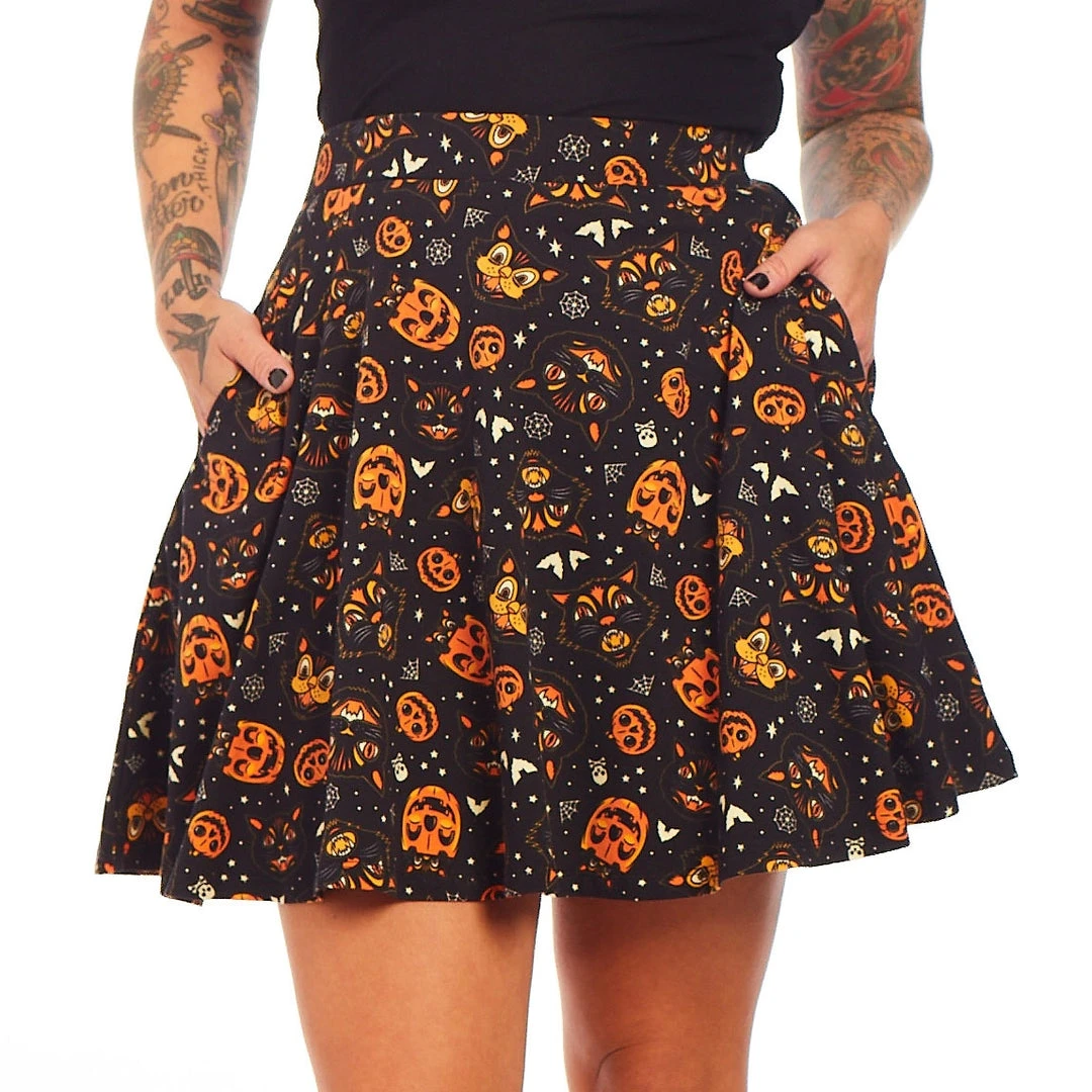 SOURPUSS CLASSIC HALLOWEEN SKATER SKIRT BLACK 3 SOURPUSS CLASSIC HALLOWEEN SKATER SKIRT BLACK