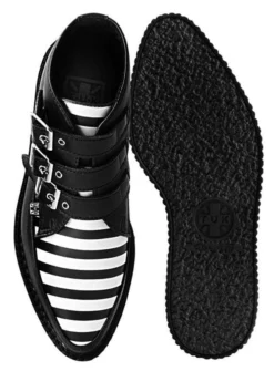 T.U.K. BLACK & WHITE STRIPE 3 BUCKLE POINTED BOOT Footwear
