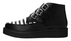 T.U.K. BLACK & WHITE STRIPE 3 BUCKLE POINTED BOOT Footwear