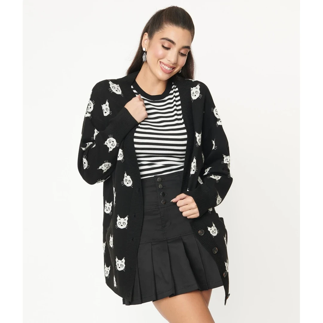 Shop Sour+Plus UNIQUE VINTAGE BLACK & CAT PRINT ASPEN CARDIGAN 7 Shop Sour+Plus UNIQUE VINTAGE BLACK & CAT PRINT ASPEN CARDIGAN