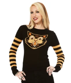 SOURPUSS BLACK CAT STRIPE SWEATER