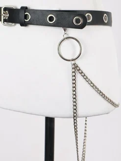 None What's New GROMMET BELT WITH HIP CHAIN BLACK
