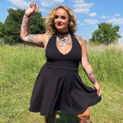 What's New SOURPUSS BLACK HALTER SKATER DRESS