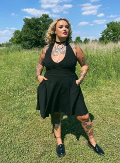 What's New SOURPUSS BLACK HALTER SKATER DRESS