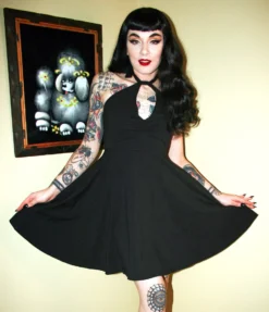 What's New SOURPUSS BLACK HALTER SKATER DRESS