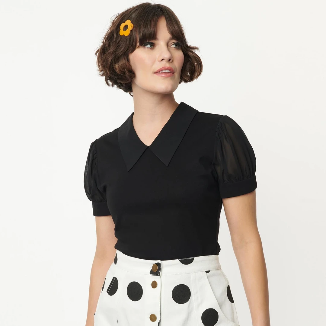 SMAK PARLOUR BLACK KNIT TOP W/ CHIFFON CONTRAST 3 SMAK PARLOUR BLACK KNIT TOP W/ CHIFFON CONTRAST