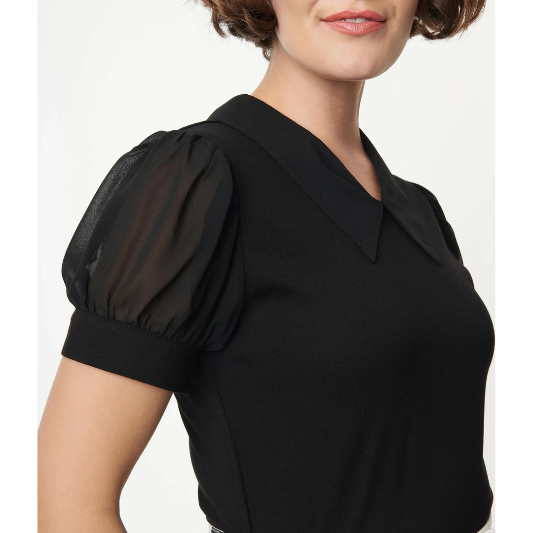 SMAK PARLOUR BLACK KNIT TOP W/ CHIFFON CONTRAST 4 SMAK PARLOUR BLACK KNIT TOP W/ CHIFFON CONTRAST